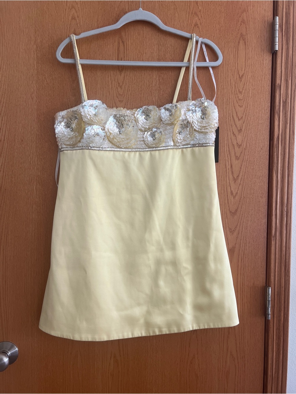 Retrofete Yellow Mini Dress with Sequin Floral Bust